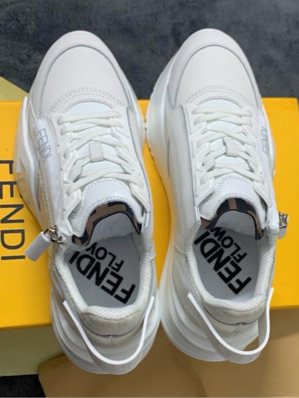Fendi Men’s White Leather Flow Sneakers with Subtle Logo